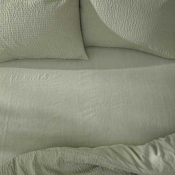 Yard Hebden Washed Cotton Fitted Sheet Bay Green