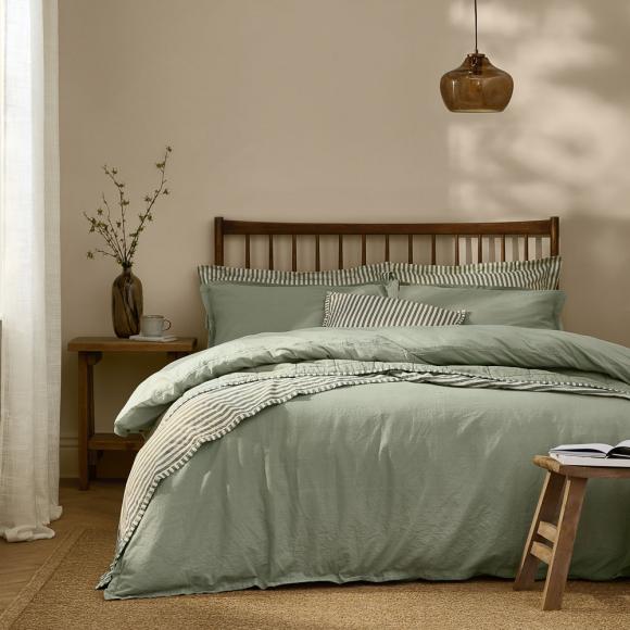 Yard Hebden Washed Cotton Fitted Sheet Bay Green