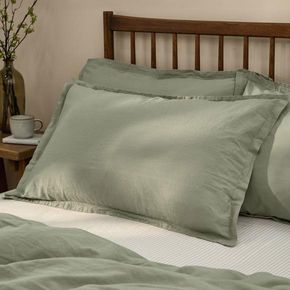 Yard Hebden Washed Cotton Pillowcase Pair Bay Green