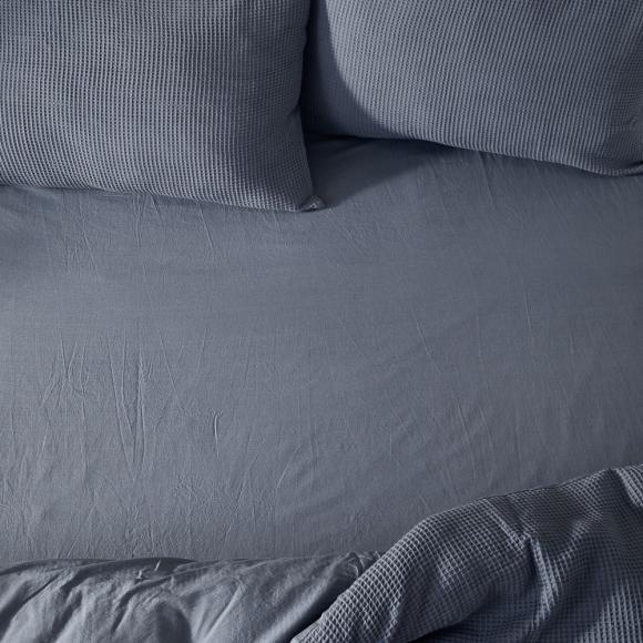 Yard Hebden Washed Cotton Fitted Sheet Denim Blue