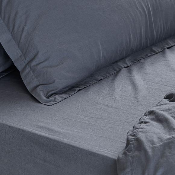 Yard Hebden Washed Cotton Fitted Sheet Denim Blue