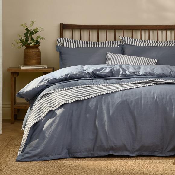 Yard Hebden Washed Cotton Fitted Sheet Denim Blue