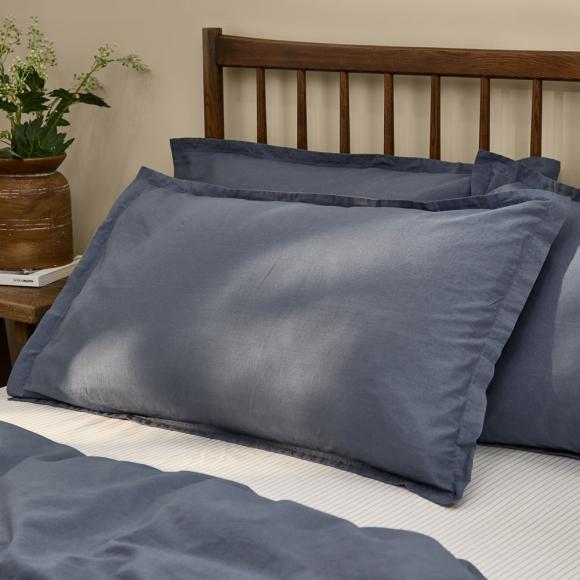 Yard Hebden Washed Cotton Pillowcase Pair Denim Blue