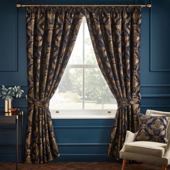 Paoletti Shiraz Navy Ready Made Curtains