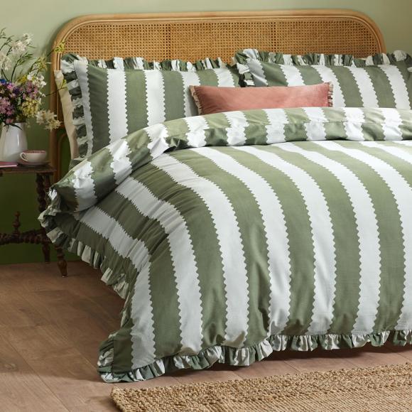 Wylder Birdie Stripe Duvet Cover Set Bay Green / Mist