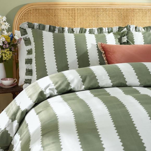 Wylder Birdie Stripe Duvet Cover Set Bay Green / Mist