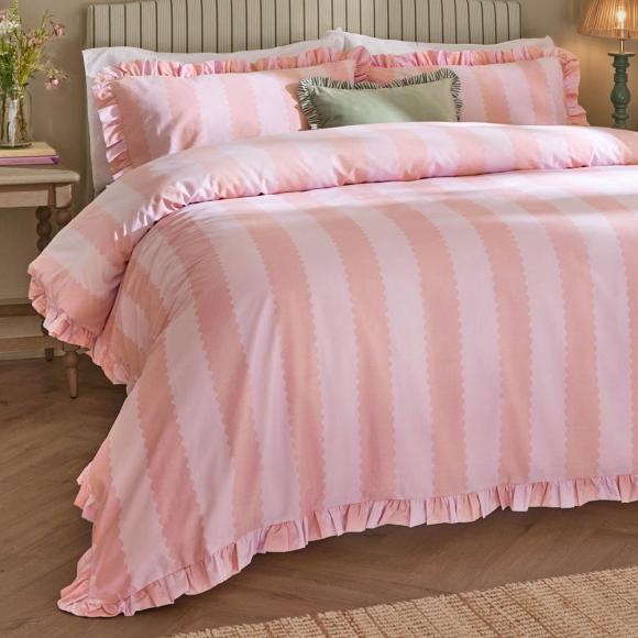 Wylder Birdie Stripe Duvet Cover Set Pink / Raspberry