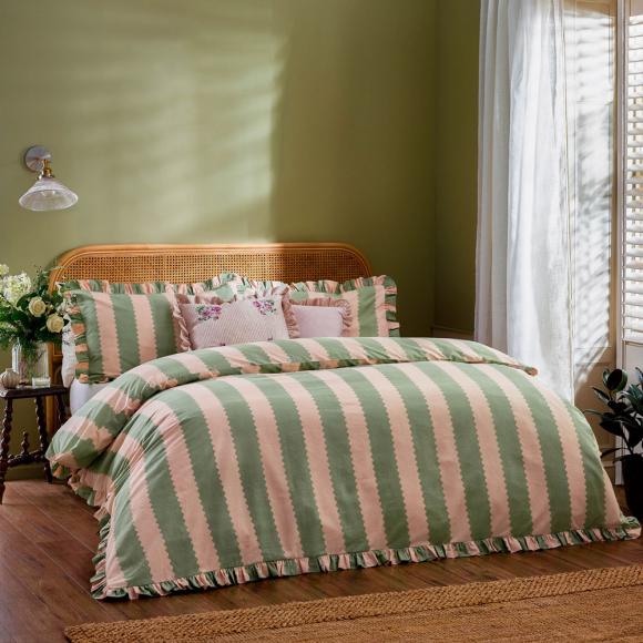Wylder Birdie Stripe Duvet Cover Set Pink/Green