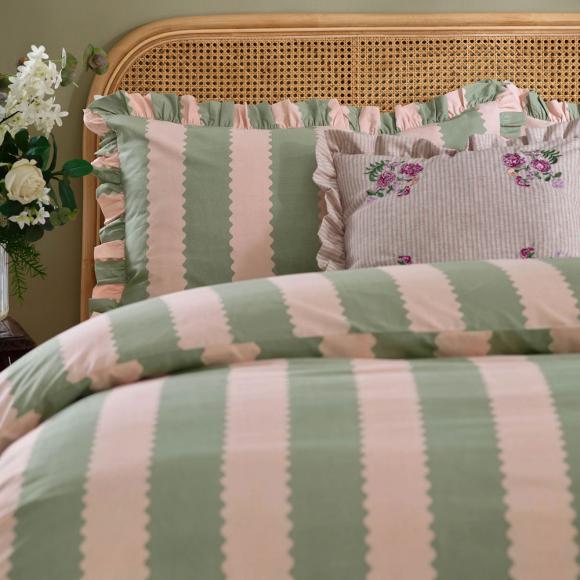 Wylder Birdie Stripe Duvet Cover Set Pink/Green