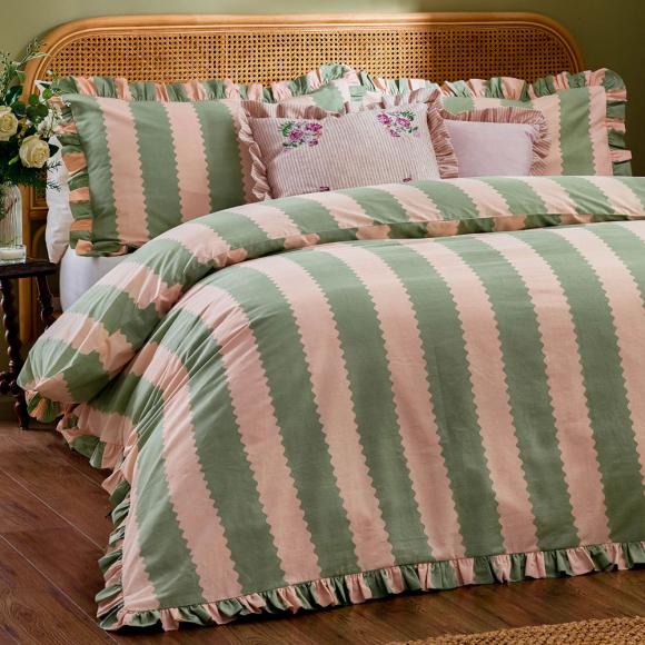 Wylder Birdie Stripe Duvet Cover Set Pink/Green
