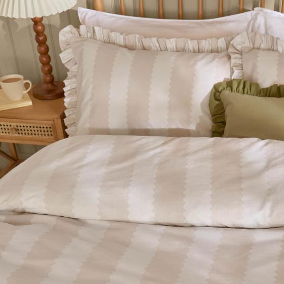 Wylder Birdie Stripe Duvet Cover Set Bay Oat / Milk