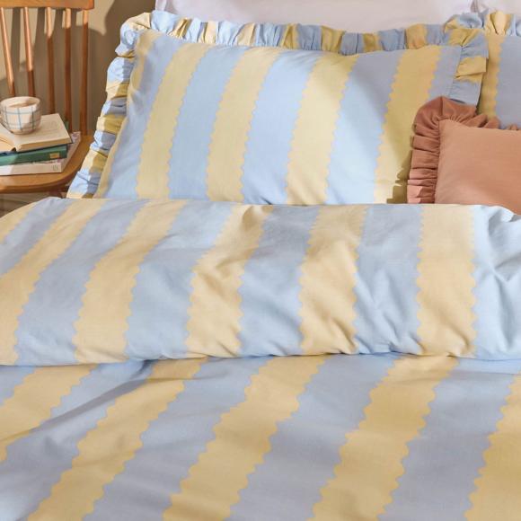 Wylder Birdie Stripe Duvet Cover Set Bay Lemon / Sky