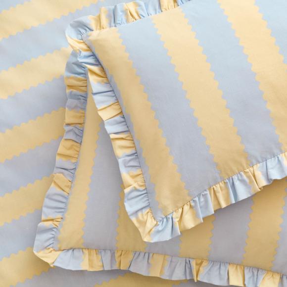 Wylder Birdie Stripe Duvet Cover Set Bay Lemon / Sky