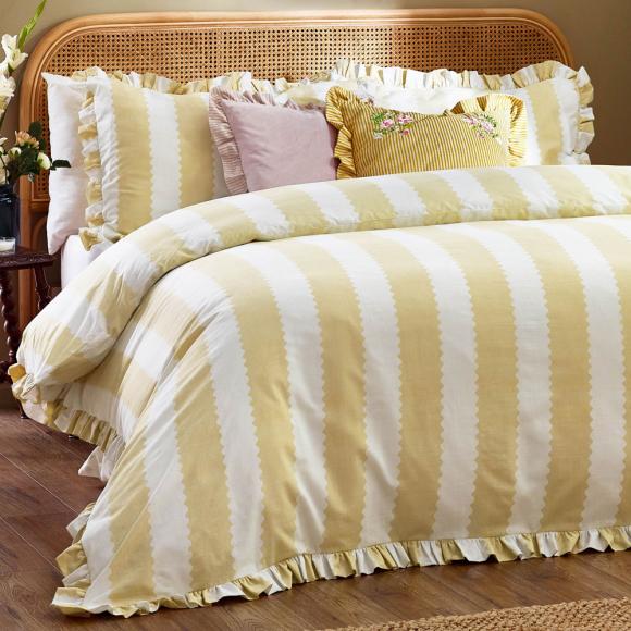Wylder Birdie Stripe Duvet Cover Set Butter Yellow