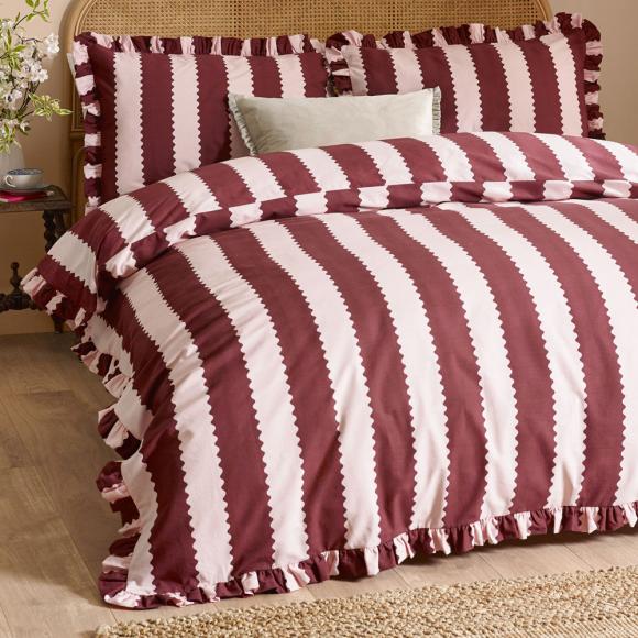 Wylder Birdie Stripe Duvet Cover Set Burgundy / Blossom