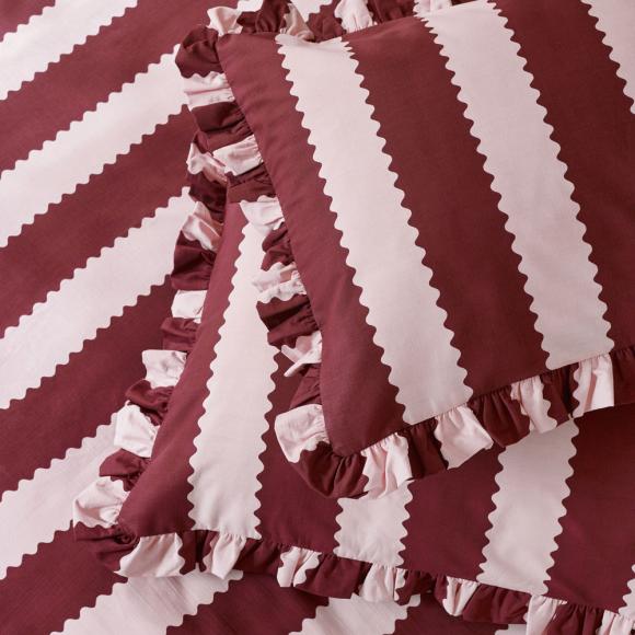Wylder Birdie Stripe Duvet Cover Set Burgundy / Blossom