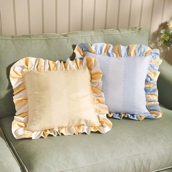 Wylder Birdie Stripe Cushion Lemon / Sky