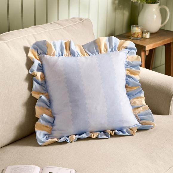 Wylder Birdie Stripe Cushion Lemon / Sky