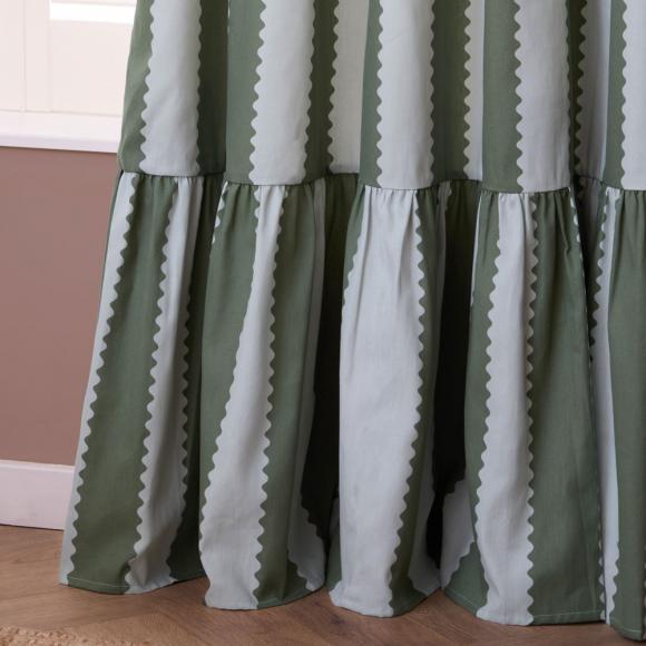 Wylder Birdie Stripe Ruffle Curtains Bay Green / Mist