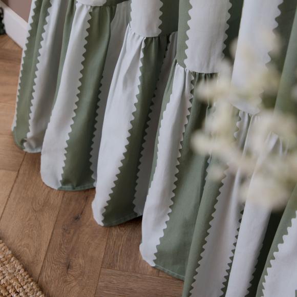 Wylder Birdie Stripe Ruffle Curtains Bay Green / Mist