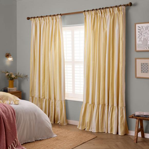 Wylder Birdie Stripe Ruffle Curtains Butter Yellow