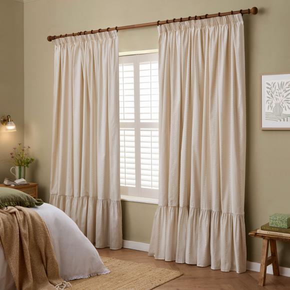 Wylder Birdie Stripe Ruffle Curtains Oat / Milk