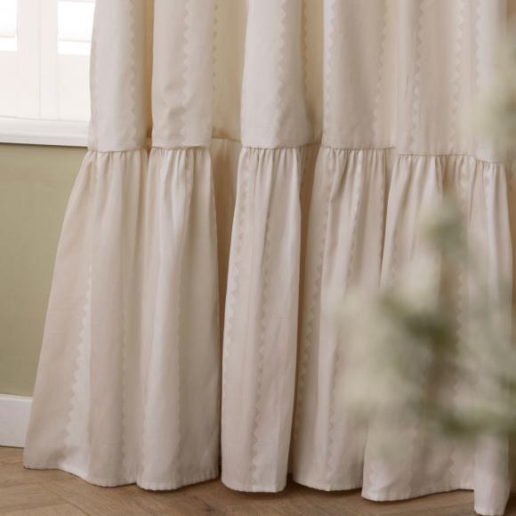 Wylder Birdie Stripe Ruffle Curtains Oat / Milk