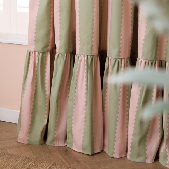 Wylder Birdie Stripe Ruffle Curtains Pink / Green