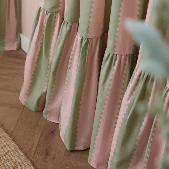 Wylder Birdie Stripe Ruffle Curtains Pink / Green