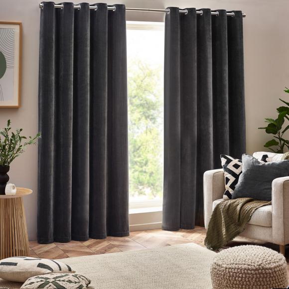 Yard Heavy Chenille Eyelet Curtains Charcoal