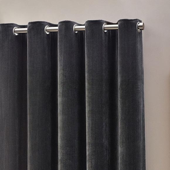 Yard Heavy Chenille Eyelet Curtains Charcoal