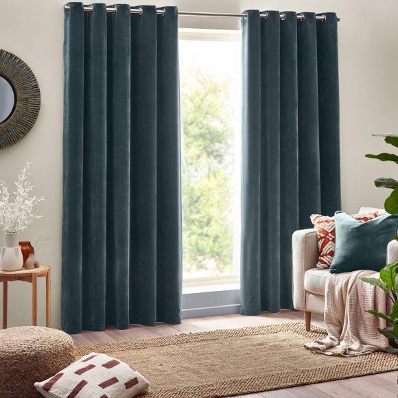 Yard Heavy Chenille Eyelet Curtains Marine