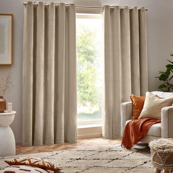 Yard Heavy Chenille Eyelet Curtains Natural