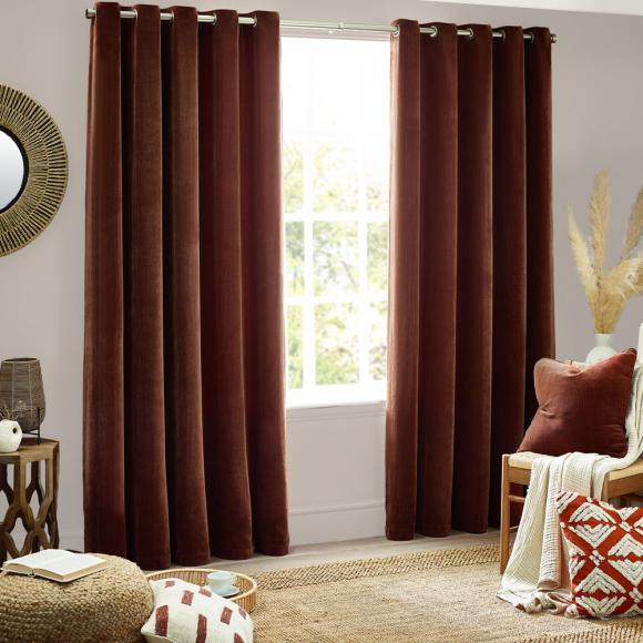 Yard Heavy Chenille Eyelet Curtains Nutmeg