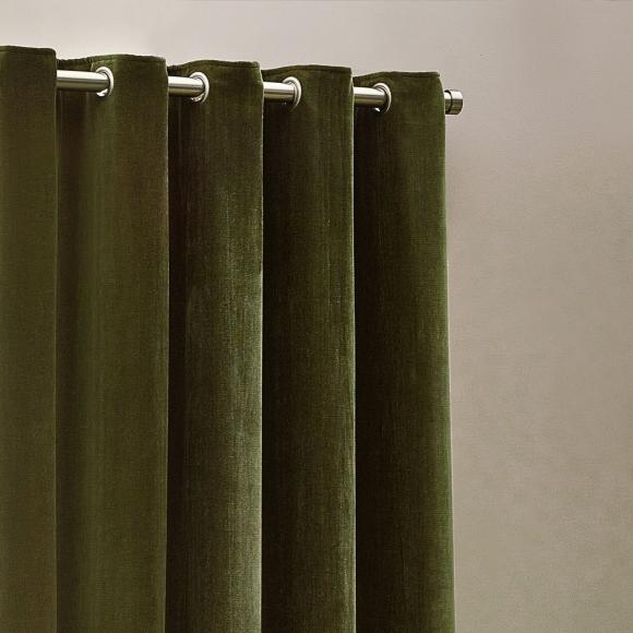 Yard Heavy Chenille Eyelet Curtains Olive