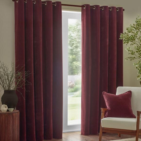 Yard Heavy Chenille Eyelet Curtains Beetroot
