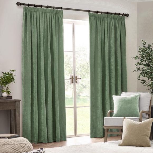 Yard Heavy Chenille Pencil Pleated Curtains Eucalyptus