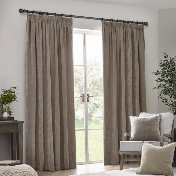 Yard Heavy Chenille Pencil Pleated Curtains Greige