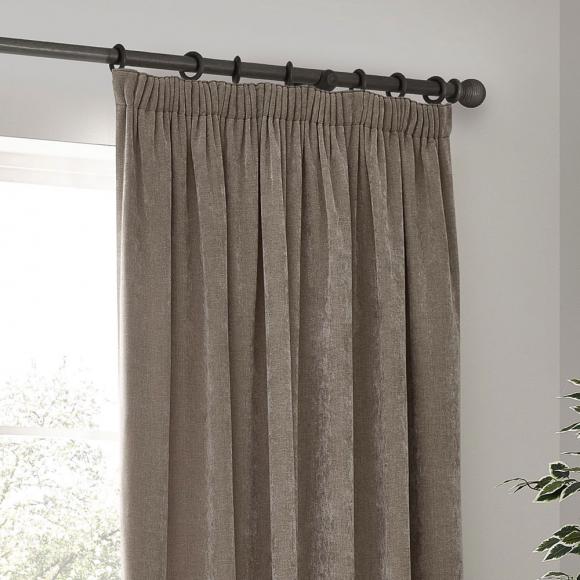 Yard Heavy Chenille Pencil Pleated Curtains Greige
