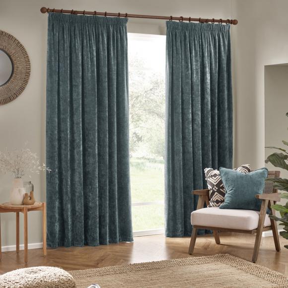 Yard Heavy Chenille Pencil Pleated Curtains Marine