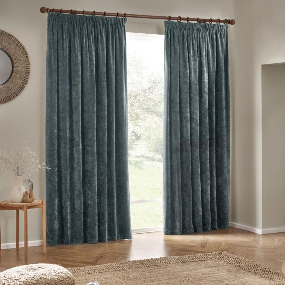Yard Heavy Chenille Pencil Pleated Curtains Marine