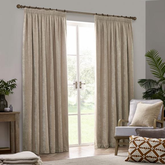 Yard Heavy Chenille Pencil Pleated Curtains Natural