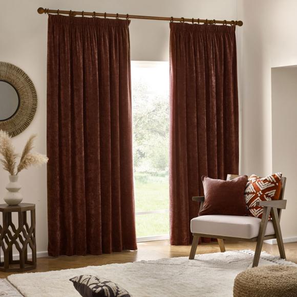 Yard Heavy Chenille Pencil Pleated Curtains Nutmeg