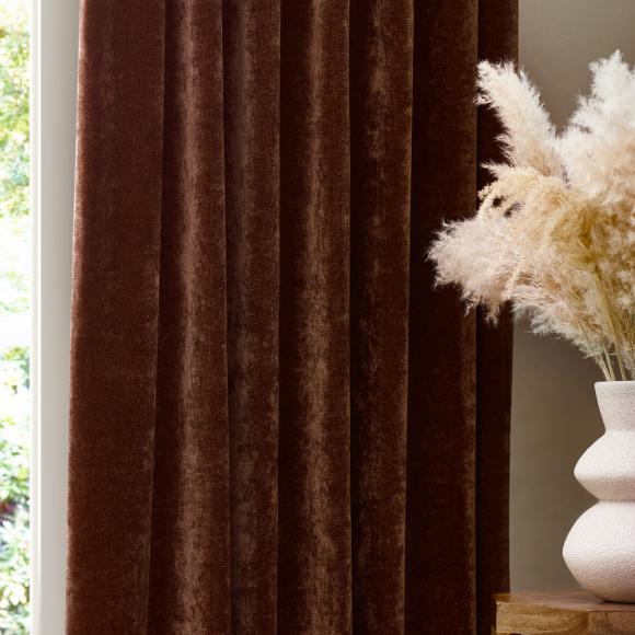 Yard Heavy Chenille Pencil Pleated Curtains Nutmeg