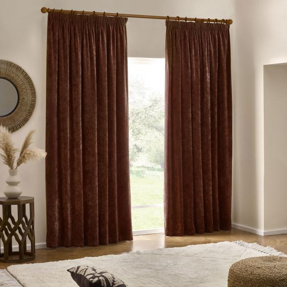 Yard Heavy Chenille Pencil Pleated Curtains Nutmeg