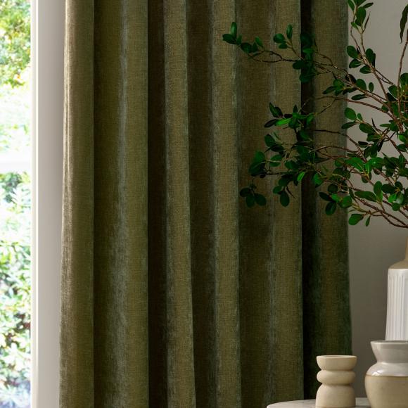 Yard Heavy Chenille Pencil Pleated Curtains Olive