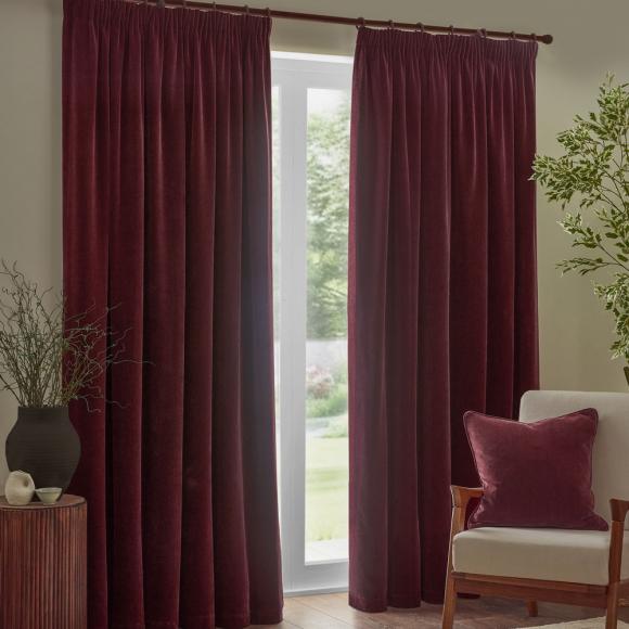 Yard Heavy Chenille Pencil Pleated Curtains Beetroot