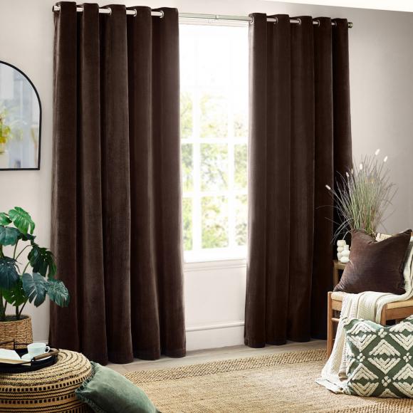 Yard Blackout Lined Heavy Chenille Eyelet Curtains Brown