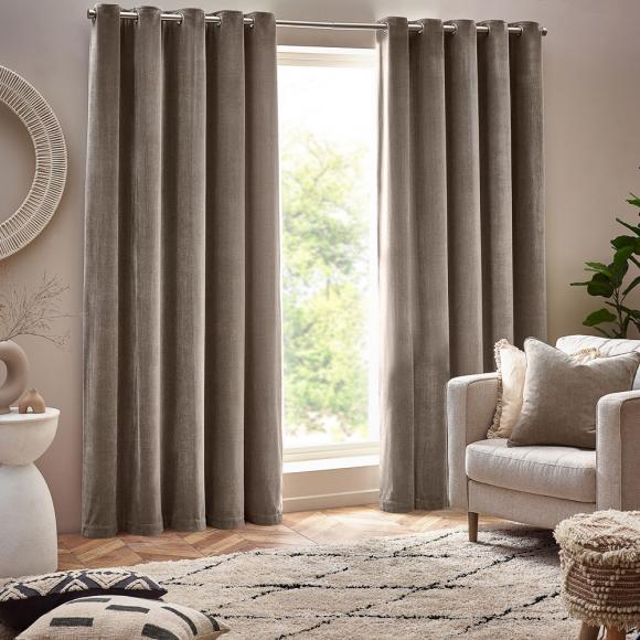 Yard Blackout Lined Heavy Chenille Eyelet Curtains Greige