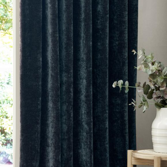 Yard Heavy Chenille Blackout Pencil Pleated Curtains Navy